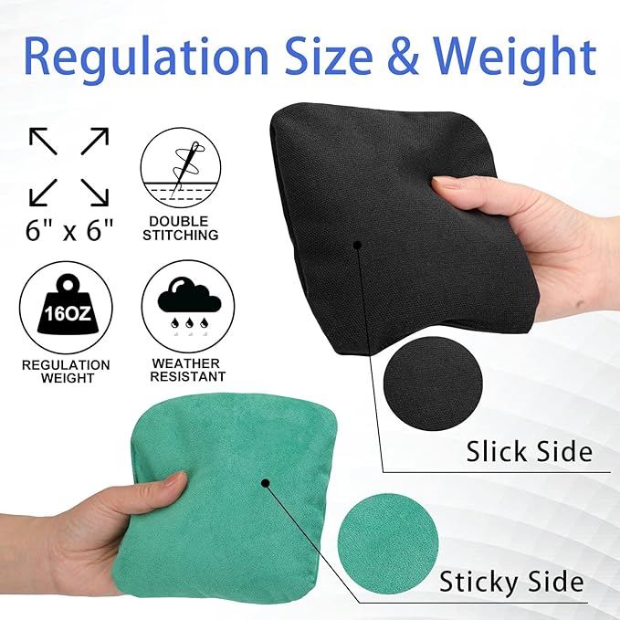 EunHo Dual Sided Cornhole Bags Regulation Set of 8 Professional Cornhole Bean Bags Slick and Stick