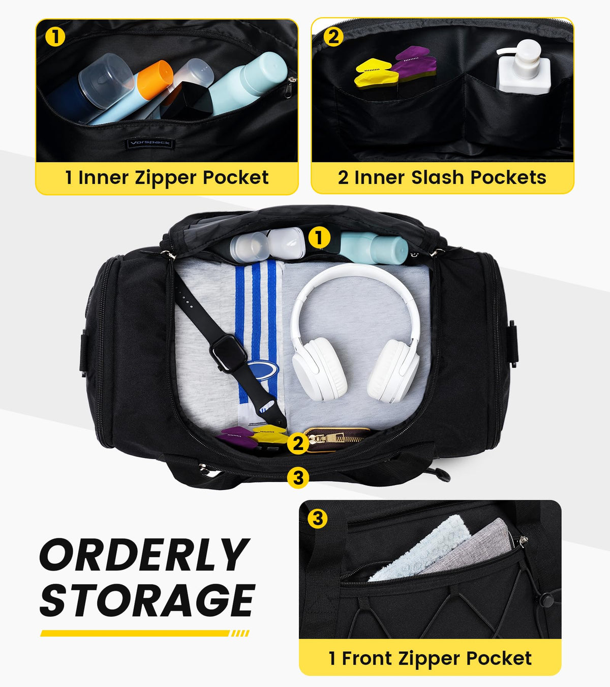 Vorspack 18 Inches Gym Bag for Men Women with Shoe Compartment - Black