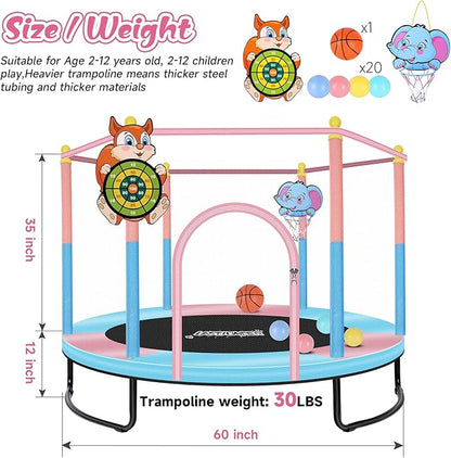 Pink Indoor Trampoline for Kids 2-5, 5ft Mini Indoor & Outdoor Small Toddler Trampoline with Net