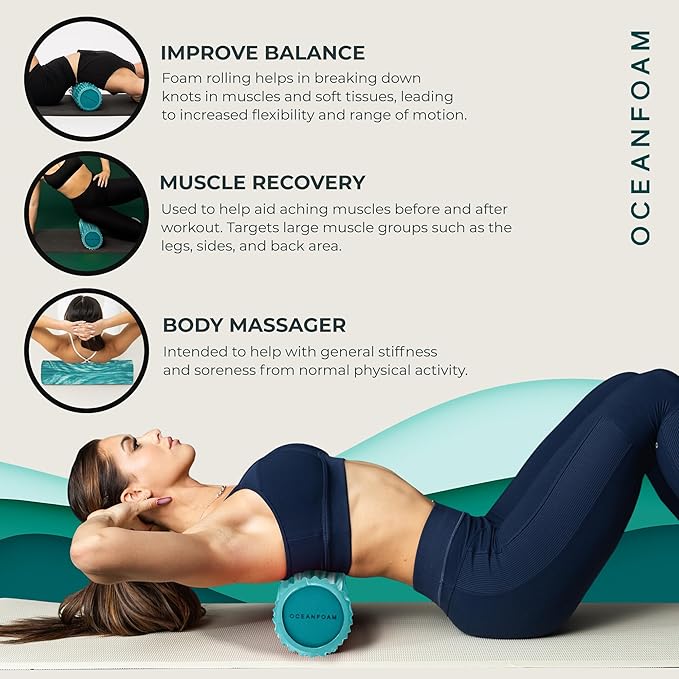 Oceanfoam Tidal Roller - Jade & Seafoam Marbled - Muscle Massage Foam Roller for Back Pain &