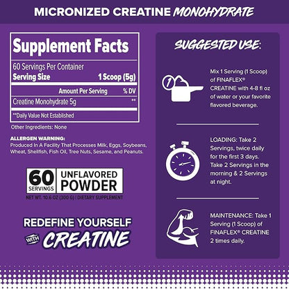 FINAFLEX Pure CREATINE, Unflavored - 10.6 oz - Promotes Muscular Strength, Size & Performance