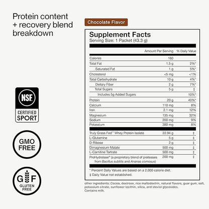 Momentous Recovery Grass-Fed Whey Protein Powder - 20 g Post-Workout Whey Isolate Protein - NSF