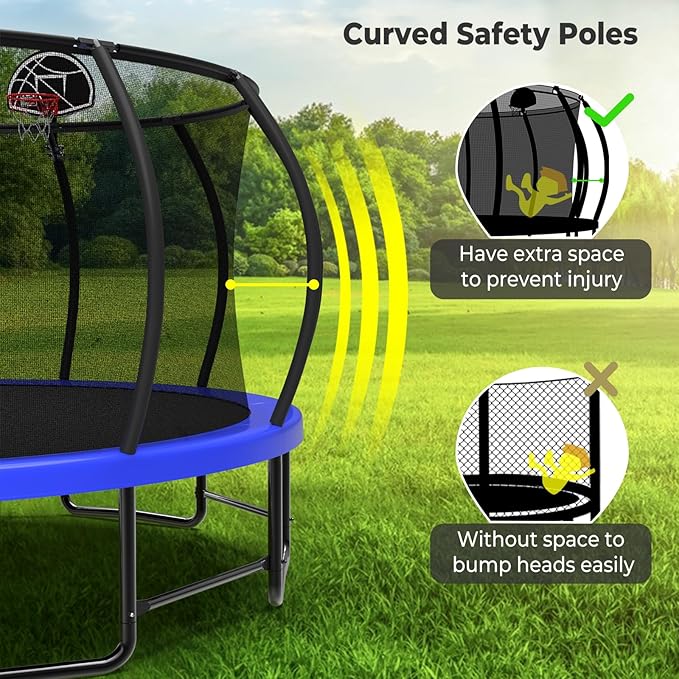 12 14 15 16FT Outdoor Trampolines for Kids and Adults, Pumpkin Trampolin with Curved Poles