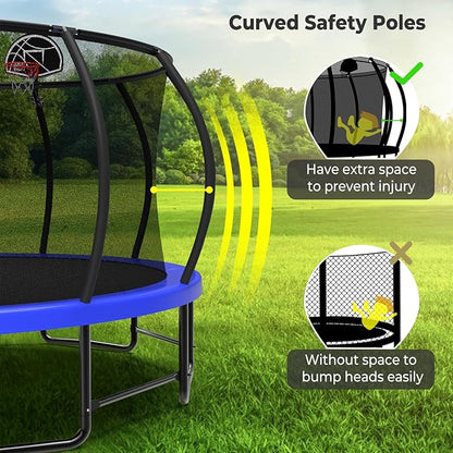 12 14 15 16FT Outdoor Trampolines for Kids and Adults, Pumpkin Trampolin with Curved Poles