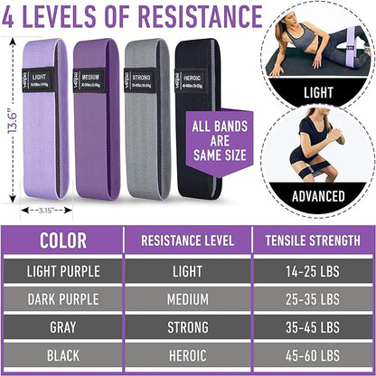 Resistance Bands for Working Out with Workout Bands Guide. 4 Booty Bands for Women Men Fabric