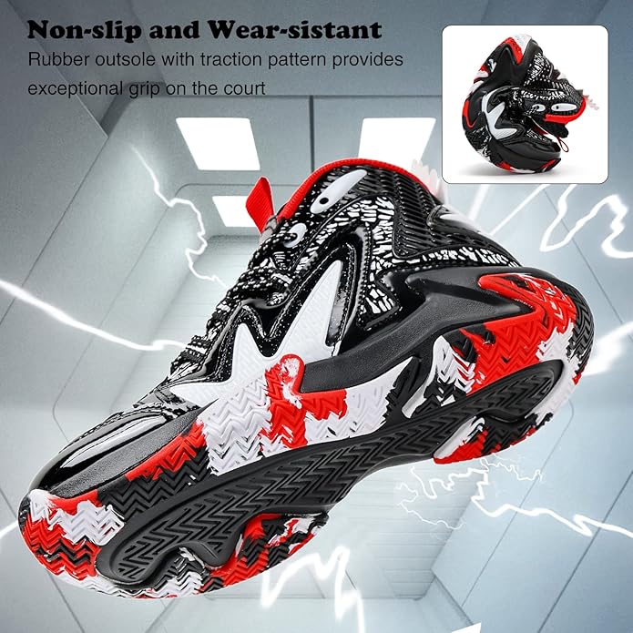 JMFCHI Kids Basketball Shoes High-top Sports Shoes Sneakers Durable Lace-up Non-Slip Running Shoes