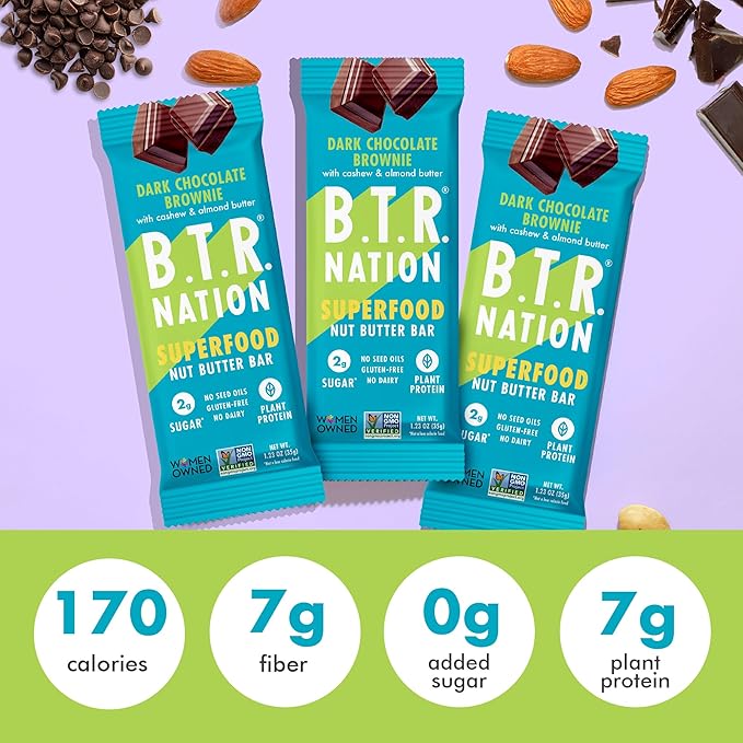 B.T.R Nation Keto Superfood Protein Bars, Plant Based Vegan - Brownie RECHARGE | 12 Bars | Low Carb