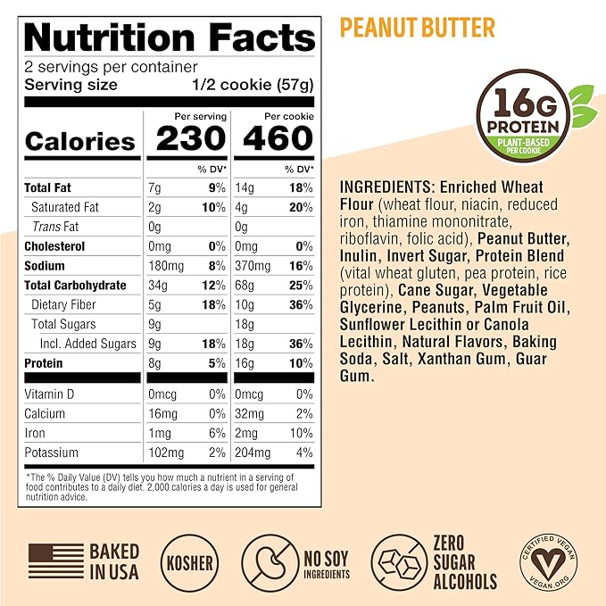 Lenny & Larry's The Complete Cookie, Peanut Butter, Soft Baked, 16g Plant Protein, Vegan, Non-GMO