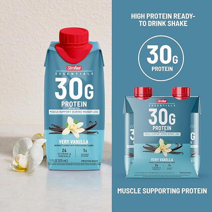 SlimFast Essentials 30g Vanilla Protein Shake, Protein Shakes Ready to Drink, Muscle Support, 1g