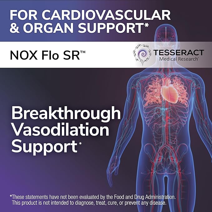 Tesseract NOX Flo SR Nitric Oxide Booster, Vascular Health Supplement, 120 Capsules
