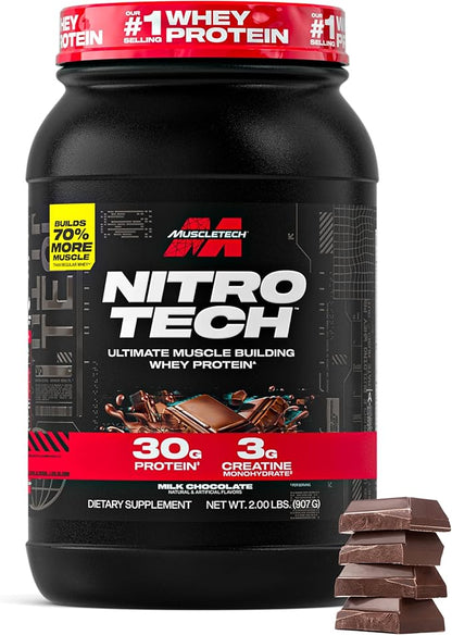 Muscletech Whey Protein Powder (Milk Chocolate, 2 Pound) - Nitro-Tech Ultimate Muscle Building