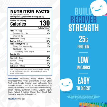 RYSE Loaded Protein Powder - Jet-Puffed Marshmallow - 25g Whey Protein Isolate & Concentrate with