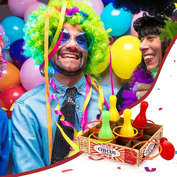 Wettarn Carnival Bottle Toss Game Ring Toss Games, Include a Circus Ticket Box 6 Plastic Bottles