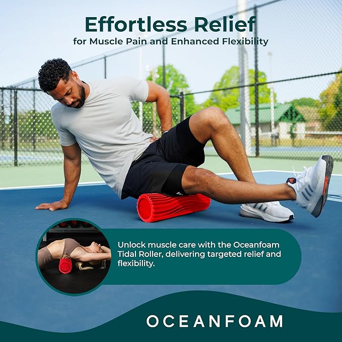 Oceanfoam Tidal Roller - Red - Muscle Massage Foam Roller for Back Pain & Stretching - Firm and