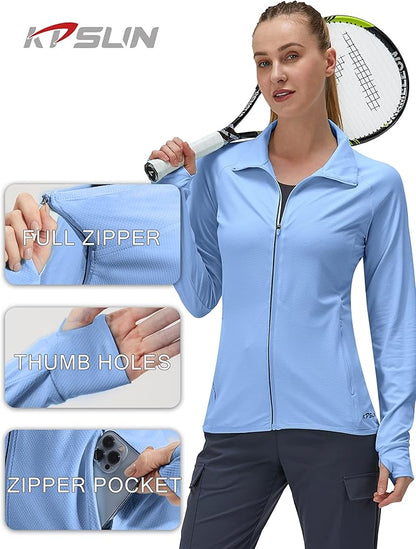Women's UPF 50+ UV Sun Protection Clothing Long Sleeve Athletic Hiking Shirts Lightweight SPF Zip