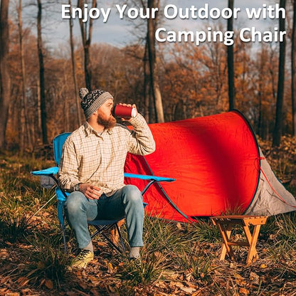 Folding Camping Chair, 225lb Capacity, Includes Cup Holder & Side Storage Bag, 5.5lbs Portable for
