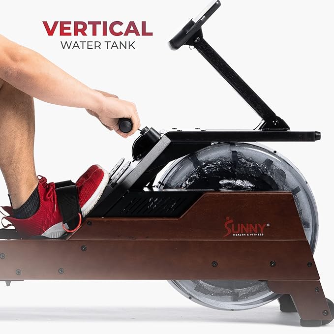 Sunny Health & Fitness Elite Water Rowing Machine with High Dynamic Resistance Vertical Tank