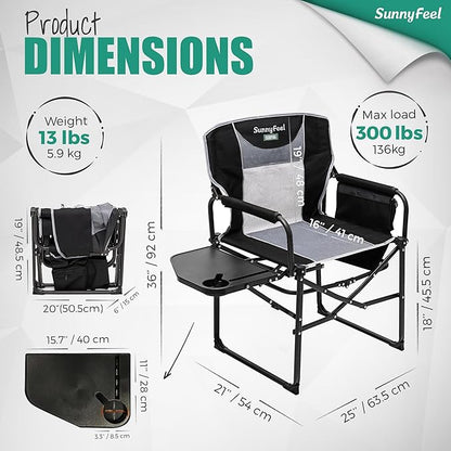 SUNNYFEEL Oversized Camping Directors Chair, Portable Folding Lawn Chairs for Adults Heavy Duty
