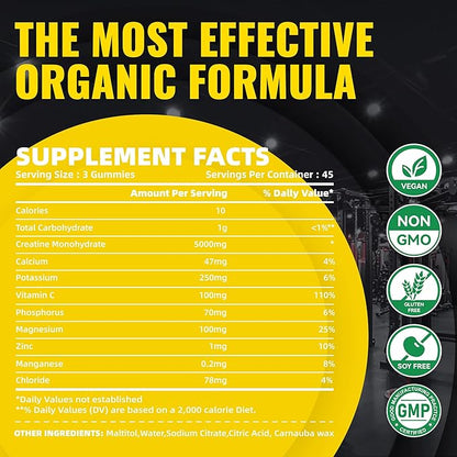 Creatine Monohydrate Gummies (5g) – Pre-Workout Energy & Muscle Growth Support for Men & Women |