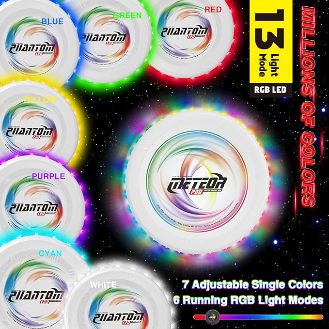 Light Up Flying Disc with 16 Millions Colors-45 LEDs & 13 Light Modes Flying Ring, Glow in The Dark