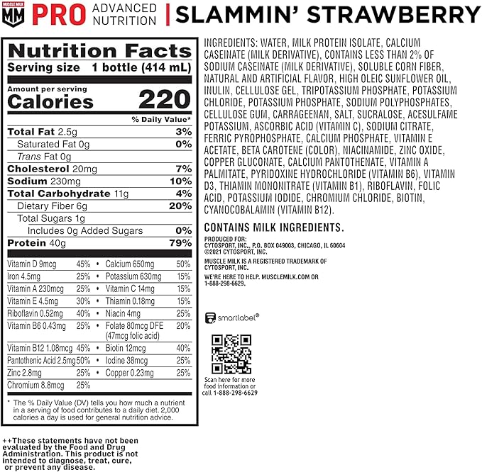Muscle Milk Pro Series Protein Shake, Slammin' Strawberry, 40g Protein, 14 Fl Oz, 12 Pack