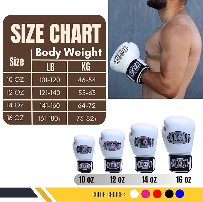 Knockout Gel Boxing Gloves for Men Women - Pro Training Sparring, Maya Hide Leather Muay Thai MMA