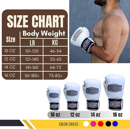 Knockout Gel Boxing Gloves for Men Women - Pro Training Sparring, Maya Hide Leather Muay Thai MMA