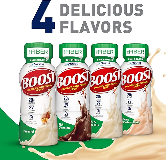 BOOST High Protein with Fiber Ready to Drink Complete Nutritional Drink, Caramel, 8 fl oz Bottle