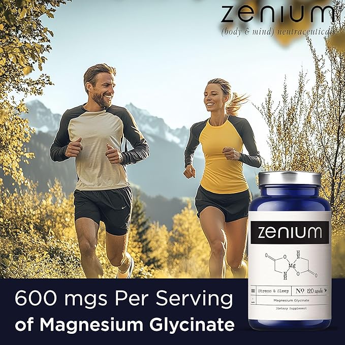 Zenium - Magnesium Glycinate 600 mg per Serving, 120 Capsules | Relieve Stress, Tension, Worry