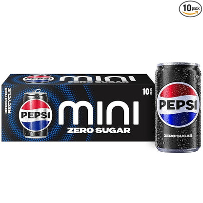 Pepsi Zero Sugar Cola Soda Pop, 7.5 Ounce Mini Cans, (10 Pack) (Packaging May Vary)