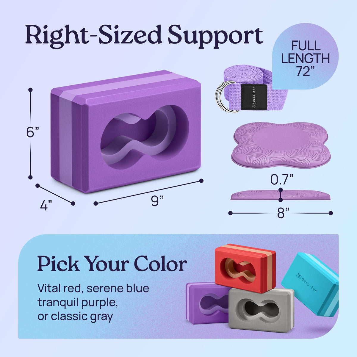 Deep-Zen® Yoga Blocks Wrist Support; Yoga Blocks 2 Pack with Knee Pads and Strap to Put Less Weight