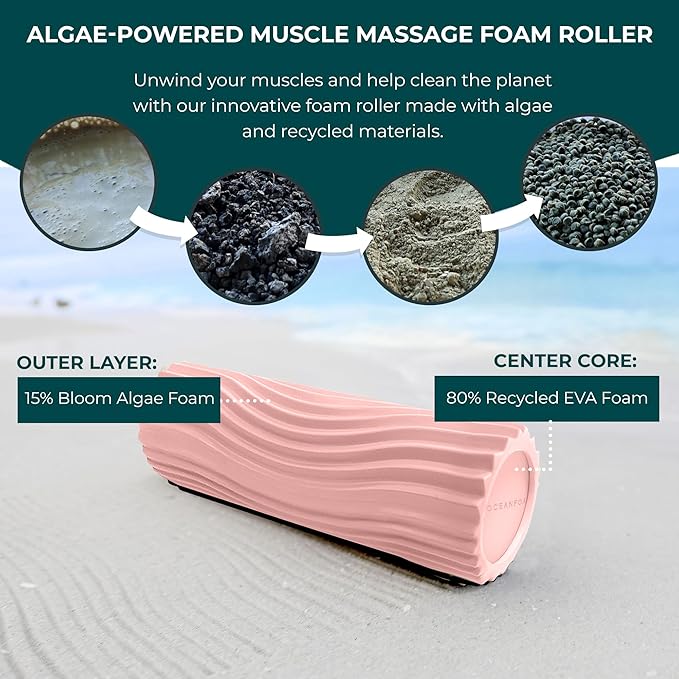 Oceanfoam Tidal Roller - Blush - Muscle Massage Foam Roller for Back Pain & Stretching - Firm and