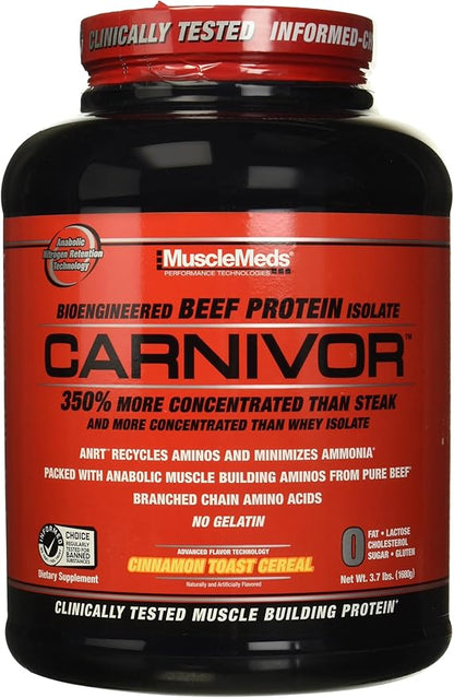 MuscleMeds Carnivor Beef Protein Isolate, 0 Lactose, 0 Sugar, 0 Fat, 0 Cholesterol, Cinnamon Toast