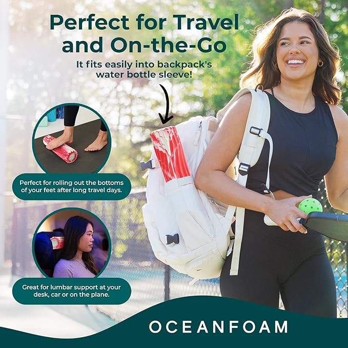 Oceanfoam Ripple Travel Foam Roller (11" x 3.35") Firm Mini Foam Roller for Physical Therapy, Deep