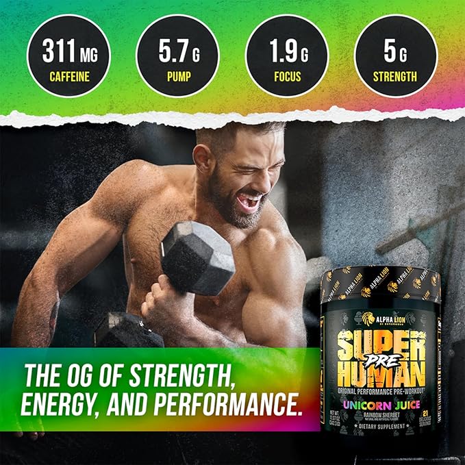 ALPHA LION Superhuman Pre Workout Powder, Beta Alanine, L-Taurine & Tri-Source Caffeine for