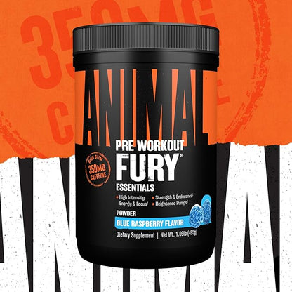 Animal Fury - Pre Workout Powder Supplement for Energy and Focus - 5g BCAA, 350mg Caffeine Nitric