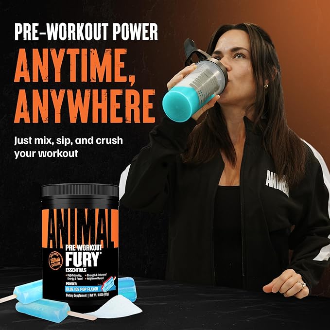Animal Fury Pre Workout Powder ??Blue Ice Pop, 350mg Caffeine, BCAA Amino Acids, 2g Beta Alanine