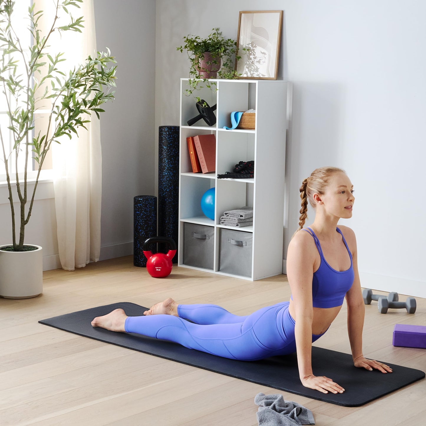 Amazon Basics 1/2 Inch Extra Thick Exercise Yoga Mat with Carrying Strap for Home Workouts and