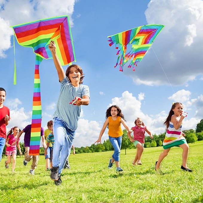 8 Pack Kites for Kids Butterfly Fish Rainbow Delta Pattern with 8 Pcs 109 Yard Kite String Large