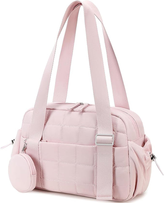CAMTOP Mini Gym Bag for Women, Small Gym Tote Bag Puffy Quilted Sports Duffel Bag with Wet