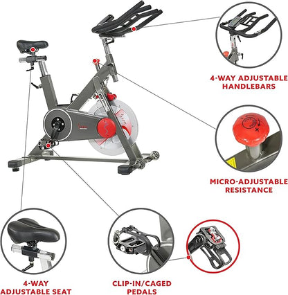 Sunny Health & Fitness Magnetic Exercise Bike, 44LB Flywheel & 300LB Weight Capacity for Intensive