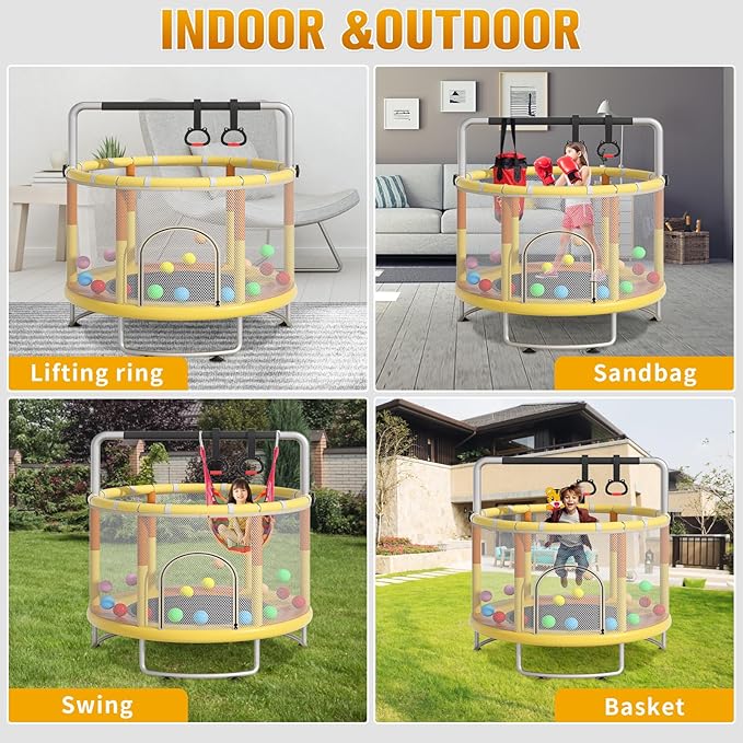 55" Small Trampoline for Kids, Telawah Indoor Outdoor with with Enclosure Net, Safety Enclosure