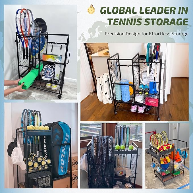 PLKOW Tennis Bag Organizer Tennis Racket Storage Rack, Tennis Equipment Holder for Bags, Balls
