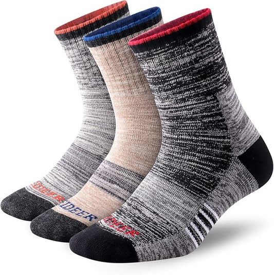 FEIDEER Men's Hiking Walking Socks, Multi-pack Wicking Cushioned Outdoor Recreation Quarter Crew