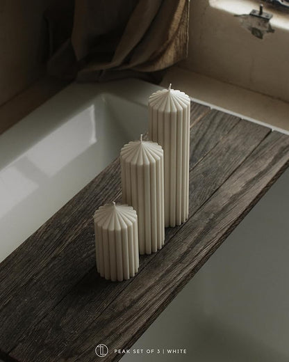 LAWA Ribbed Peak Pillar Candle - Large Beautiful Handmade Pillar Scented Soy Wax Candle Elegant