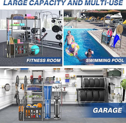 Garage Sports Equipment Organizer, Strong Load Bearing Golf Bag Organizer, Multi Use Golf Ball Rack