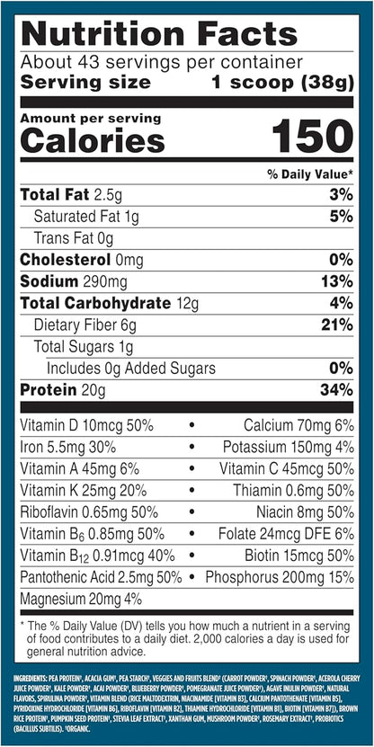 Vega All in One Nutrition Organic - 20g Plant-Based Pea Protein, French Vanilla, 43 Servings
