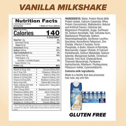 Pure Protein Vanilla Protein Shake, 30g Complete Protein, Vitamins A, C, D, and E plus Zinc to