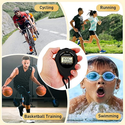 Stopwatch Sport Timer, 2 Pack Large Display Digital Stopwatch Timer with Date Time, No Alarm Silent