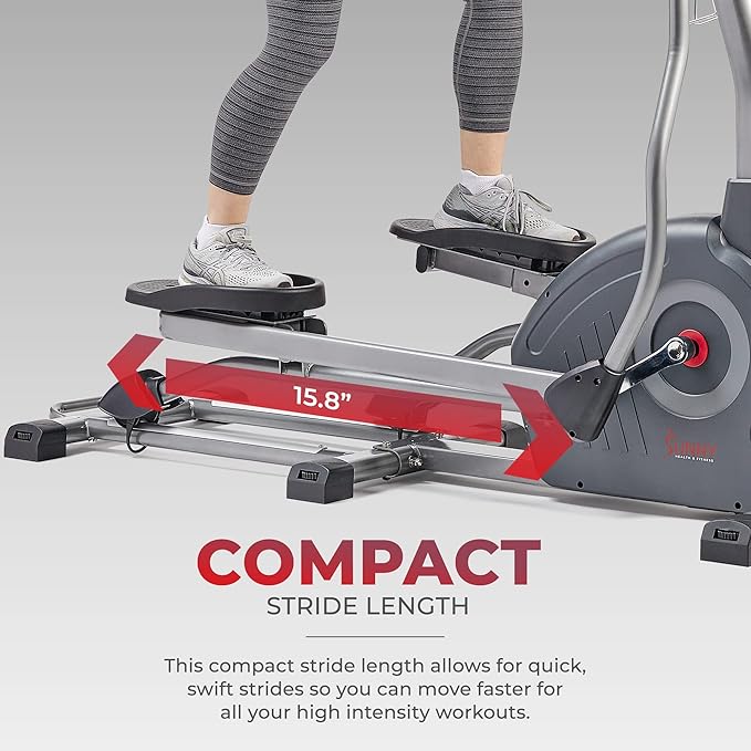 Sunny Health & Fitness Elliptical Trainer Machine w/Built-in Pulse Sensor, Low Impact Cardio
